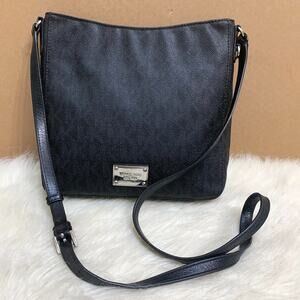 MICHAEL KORS Black Coated Canvas & Leather North South XBody Messenger Bag